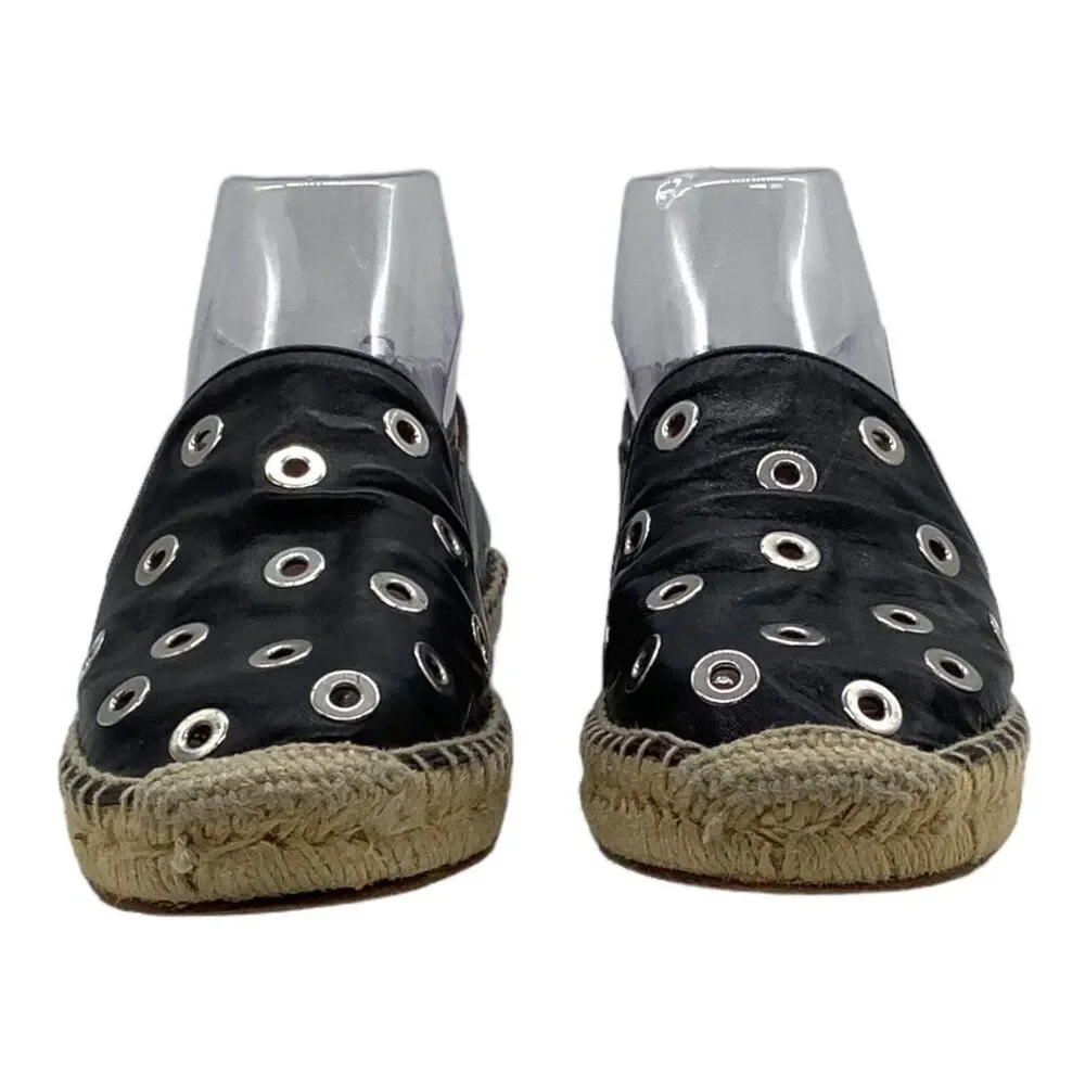 SANDRO Grommet Embellished Leather Espadrilles 36 6 Slip On Neutral Flats Spain